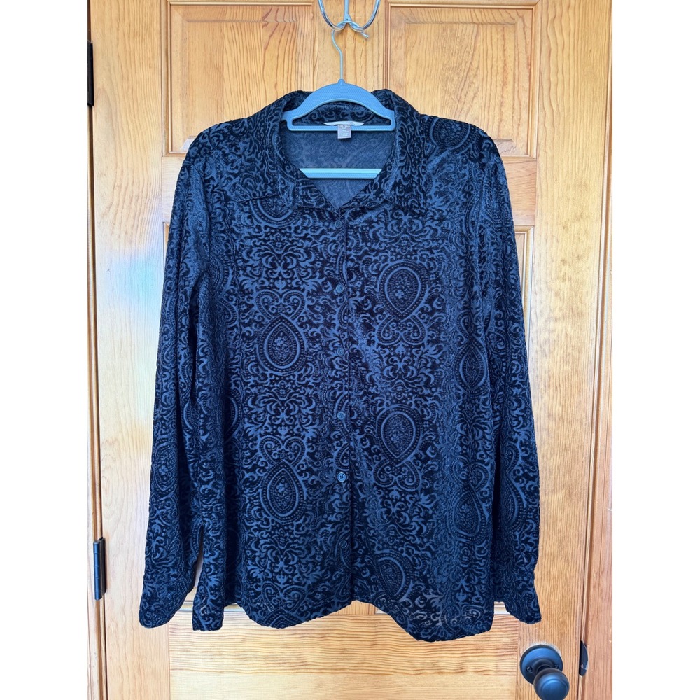White Stag Black Soot Burnout Velvet Paisley Button Down Shirt XXL WL40213C